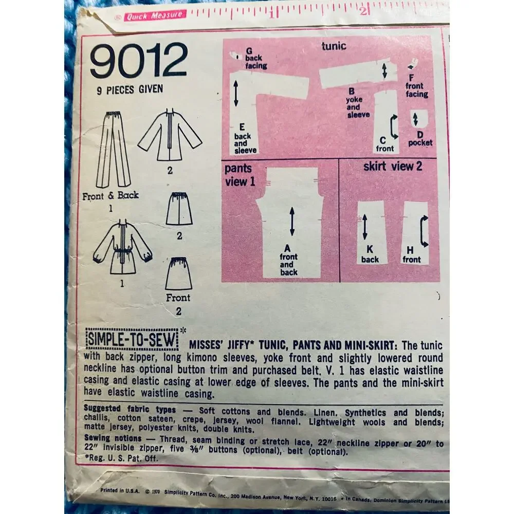 Simplicity 9012 tunic top pants pattern